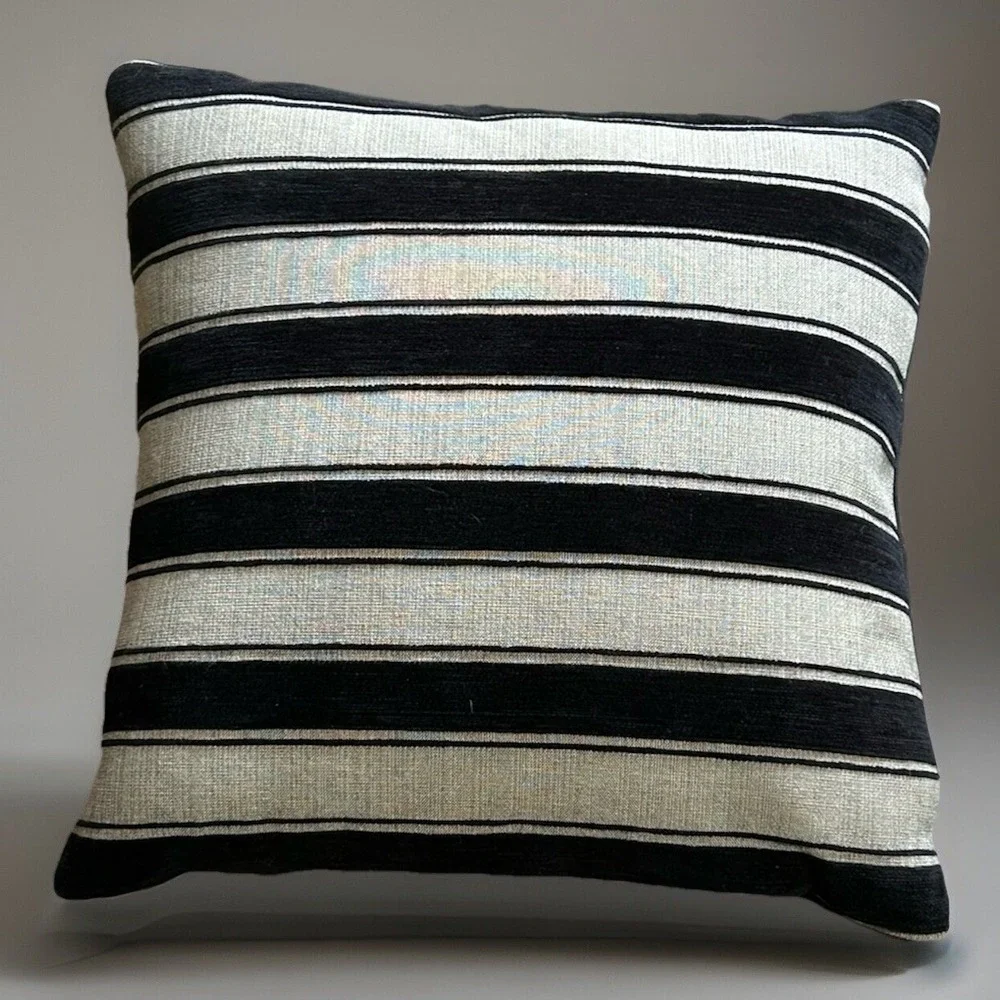 Geoli Trading Black Cream Striped Cotton Feather Filled Throw Pillows Set of 2